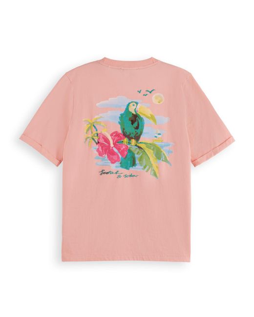 Scotch & Soda Pink Relaxed Fit Graphic T-Shirt