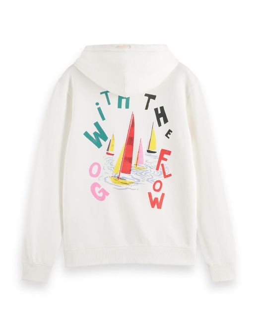 Scotch & Soda White 'Go With The Flow Printed Hoodie for men