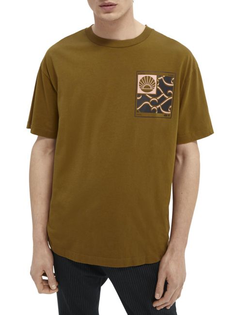 Scotch & Soda Green Graphic Organic Cotton T-Shirt for men