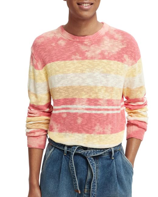Scotch & Soda Red Striped Sweater With Bleach Tie-Dye for men