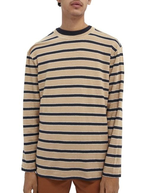 Scotch & Soda Gray Striped Linen-Blend T-Shirt for men