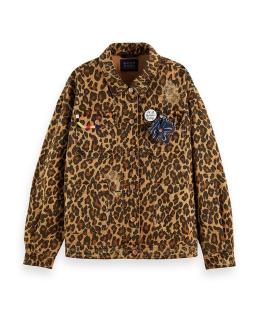 Scotch & Soda Brown Leopard Print Boyfriend Fit Workwear Jacket