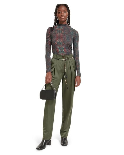 Scotch & Soda Green Faye High Rise Relaxed Tapered Leg Paper Bag Utility Pant Pants