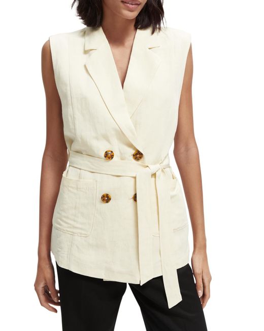 Scotch & Soda White Belted Double-Breasted Gilet