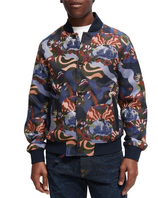 Scotch & Soda Blue Jacquard Bomber Jacket for men