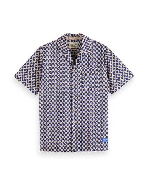 Scotch & Soda Blue Polka Dot Printed Short Sleeve Shirt for men