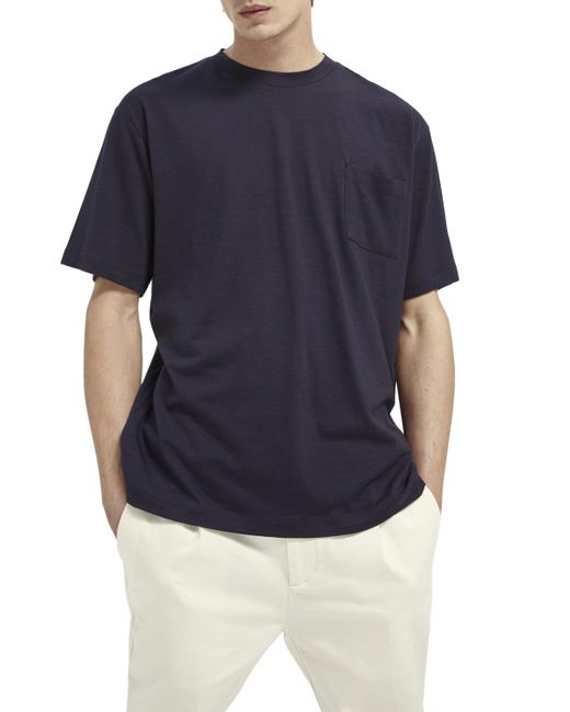 Scotch & Soda Blue Crewneck Wool-Jersey T-Shirt for men