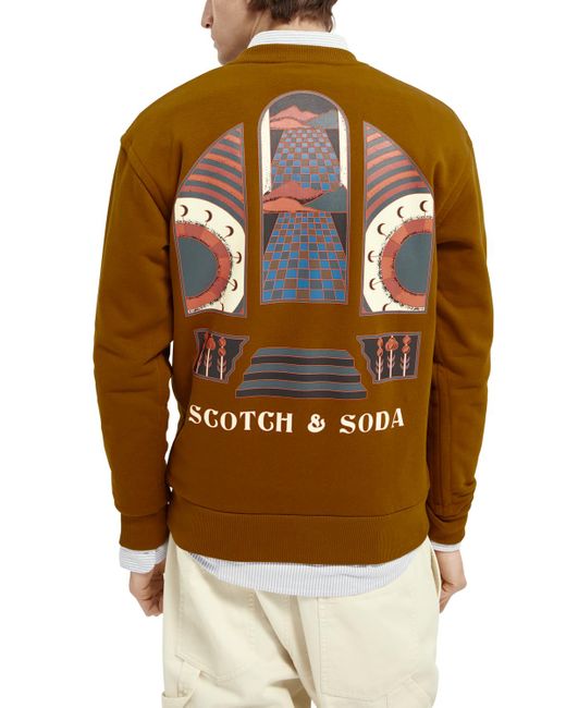 Scotch & Soda Brown Graphic Crewneck Sweater for men