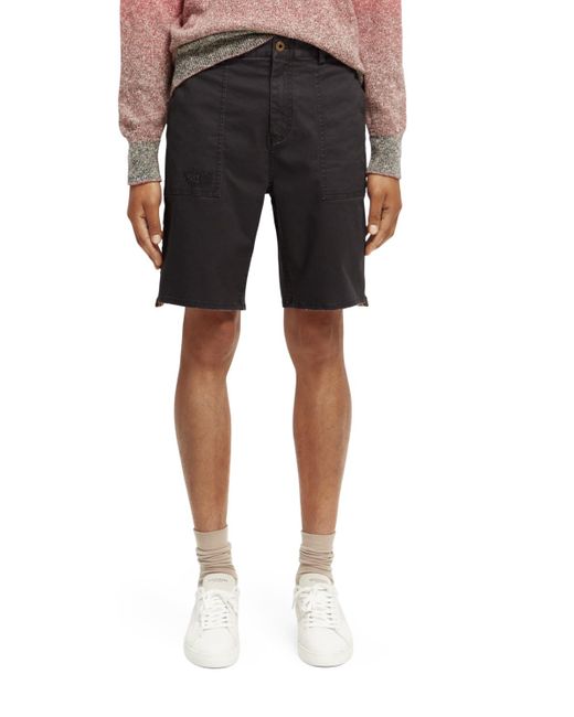 Scotch & Soda Black Relaxed-Fit Organic Cotton Shorts With Tape Detail for men