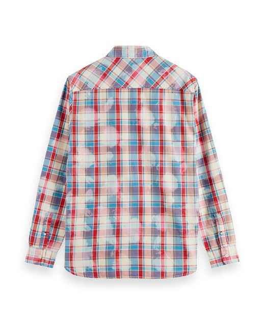 Scotch & Soda Red Denim Washed Checked Workwear Shirt for men