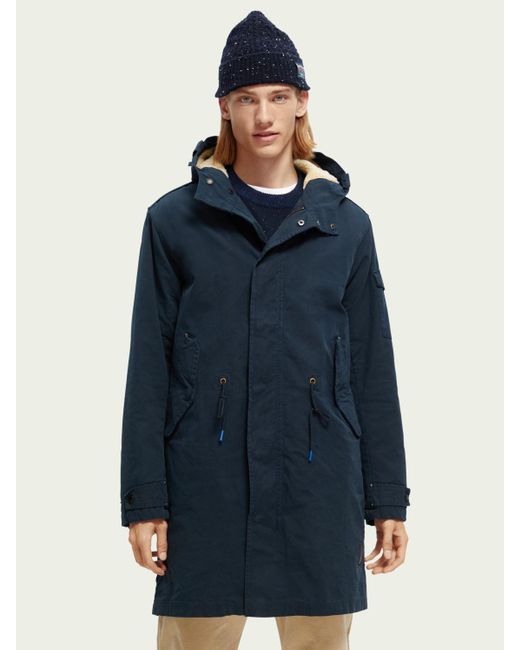 Scotch & Soda Synthetic Long Teddy-lined Parka in Navy (Blue) for Men ...