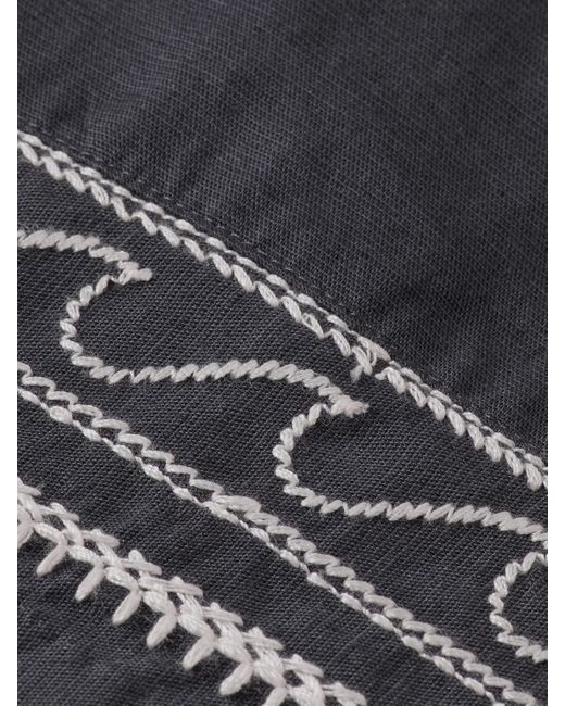 Scotch & Soda Black Palm Embroidered High Rise Linen Short