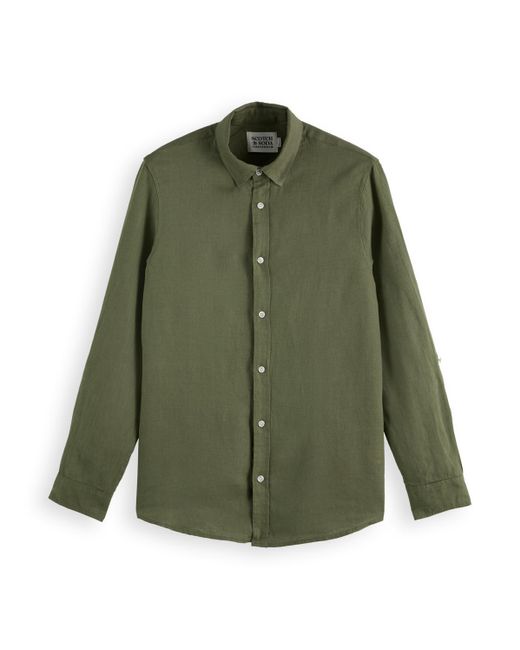 Scotch & Soda Green Regular-Fit Linen Button Down Shirt for men