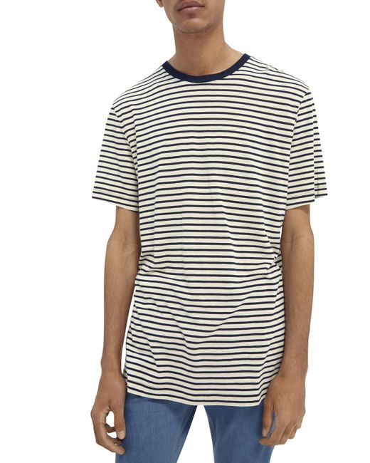 Scotch & Soda White Striped Cotton-Blend T-Shirt for men