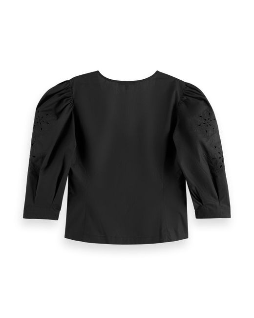 Scotch & Soda Black Top With Broderie Anglaise Sleeve