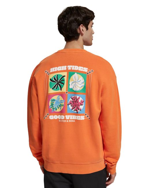 Scotch & Soda Orange 'Garment-Dyed Artwork Sweatshirt for men
