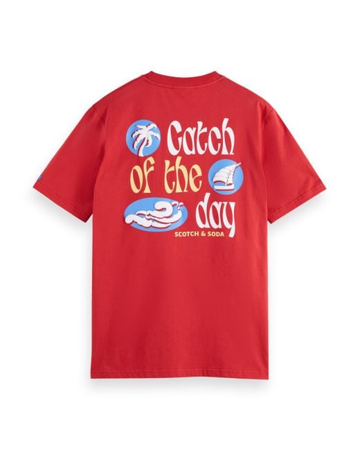 Scotch & Soda Red 'Catch Of The Day Printed T-Shirt for men