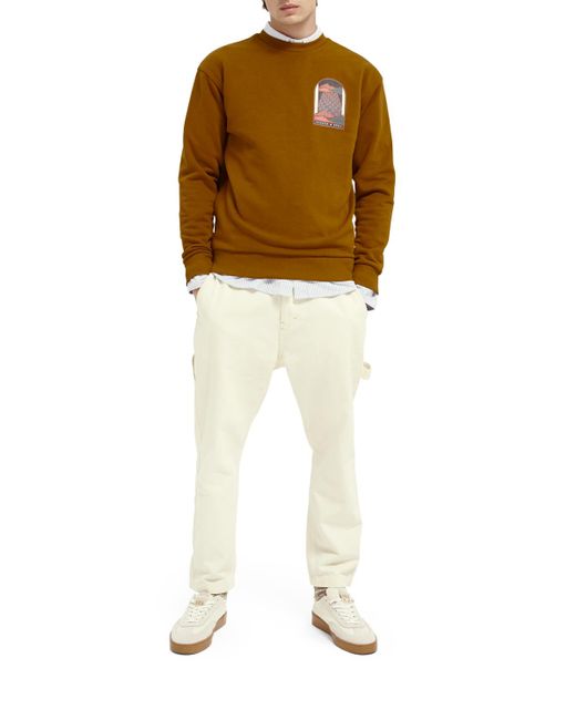 Scotch & Soda Brown Graphic Crewneck Sweater for men