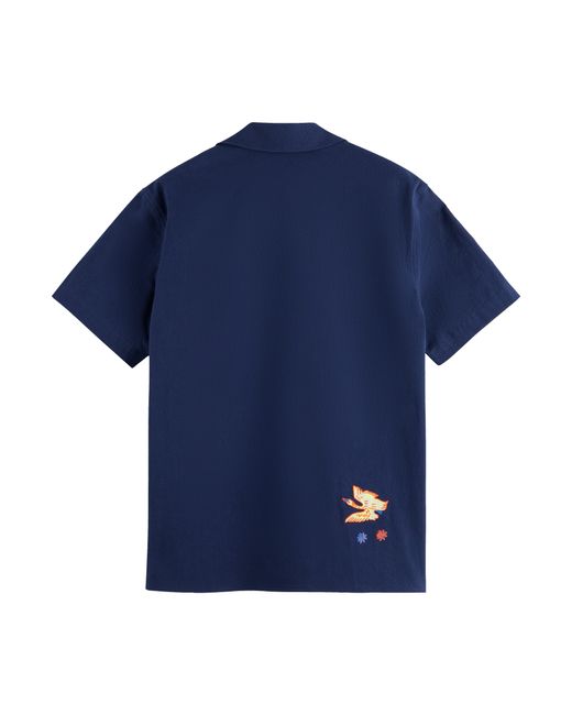 Scotch & Soda Blue 'Embroidered Swan Shirt for men