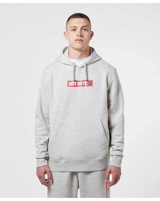 Nike Fleece Just Do It Box Logo Overhead Hoodie in Grey (Grey) for Men ...