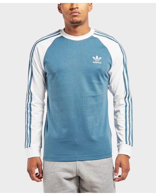 adidas Originals Cotton 3-stripes Long Sleeve T-shirt in Blue for Men | Lyst