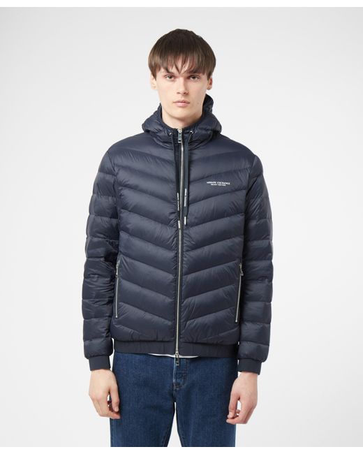 Armani Exchange Quilted Hooded Jacket in Blue for Men | Lyst