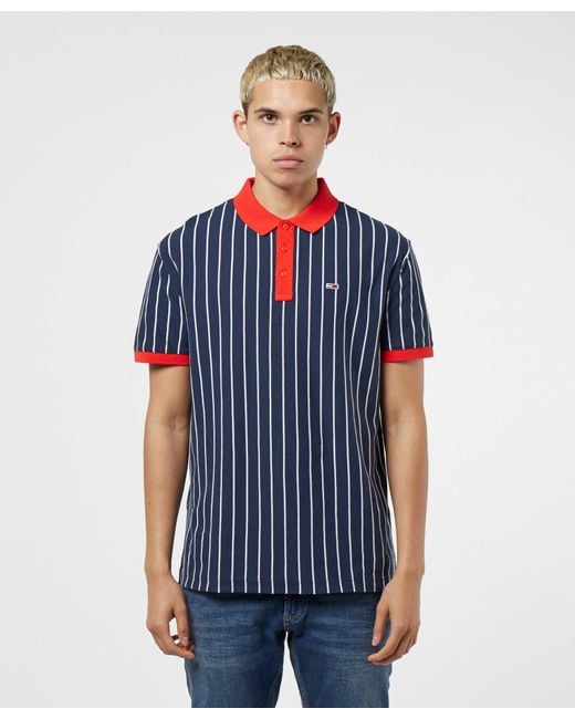 Tommy Hilfiger Mens Striped Textured Polo Shirt Orange L