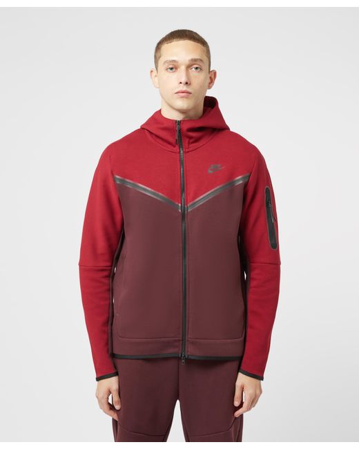 Nike Tech Fleece Full Zip Hoodie in Red for Men | Lyst UK