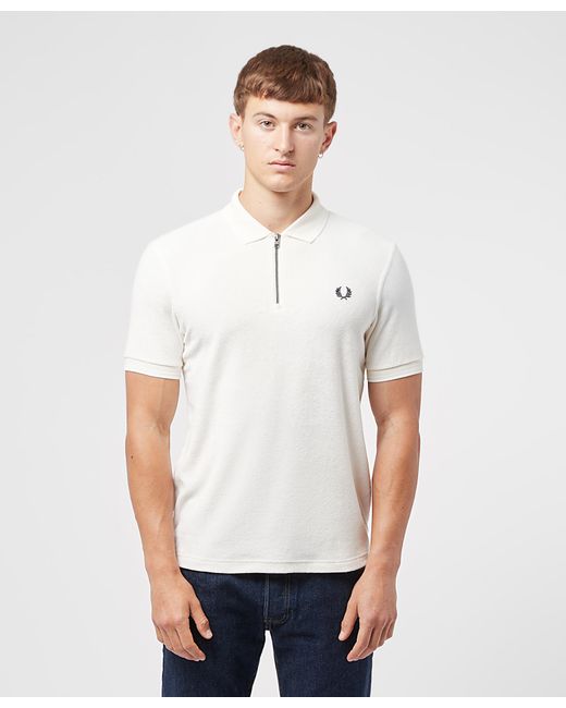 Fred Perry Cotton Towel Zip Polo Shirt in White for Men | Lyst
