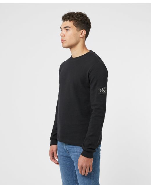 Calvin Klein Denim Waffle Long Sleeve T-shirt in Black for Men - Lyst