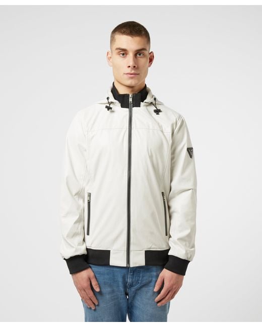 guess leather hooded jacket