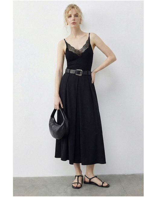 Bianco Lucci Blue High Waist Midi Skirt With Belt