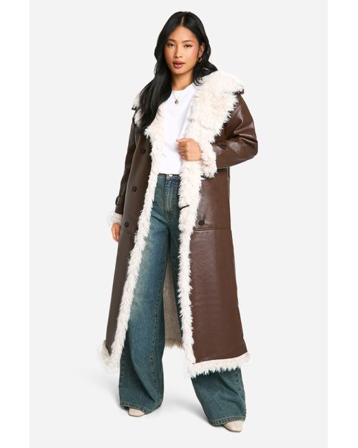 Boohoo White Petite Faux Leather Longline Coat