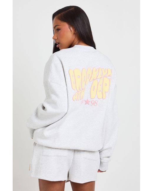 Boohoo White Brooklyn Ath Dept Puff Print Sweatshirt Short Tracksuit