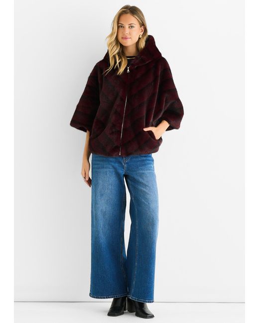 Gini London Blue Hooded Chevron Faux Fur Cape Jacket
