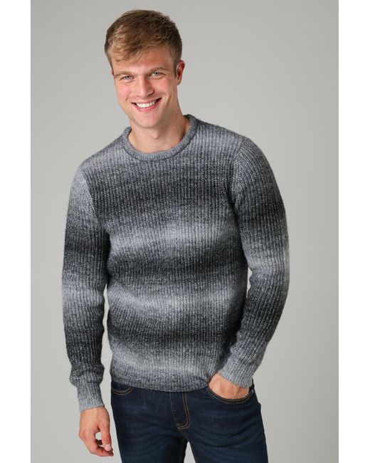Kensington Eastside Gray Colour Block Ombre Crew Neck Jumper With Wool for men