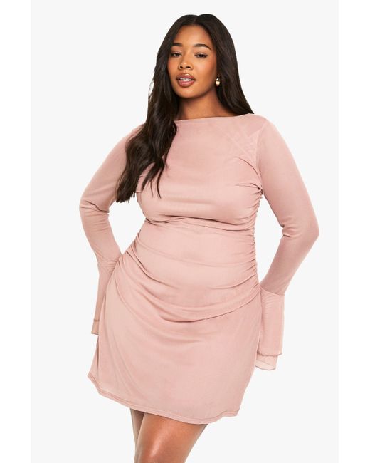 Boohoo Plus Flared Sleeve Mini Shift Dress in Pink Lyst UK