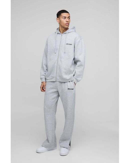 BoohooMAN Gray Oversized Ofcl Split Hem Jogger Tracksuit for men