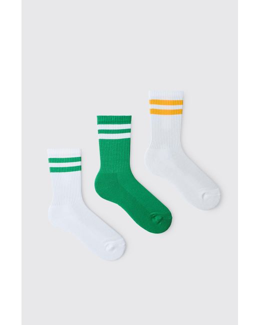 BoohooMAN Green 3 Pack Striped Socks for men