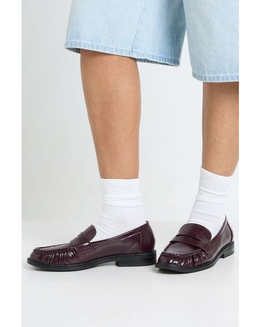 Boohoo Blue Patent Ruched Loafers