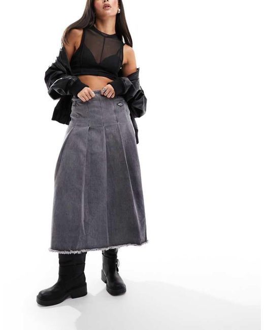 Basic Pleasure Mode Gray Angelica Denim Maxi Kilt Skirt