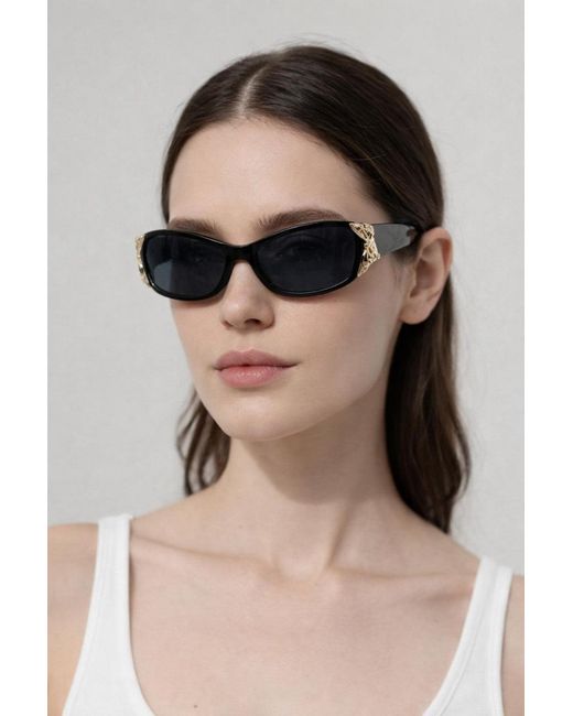 SVNX Black Vintage Wrap Around With Butterfly Detail Sunglasses