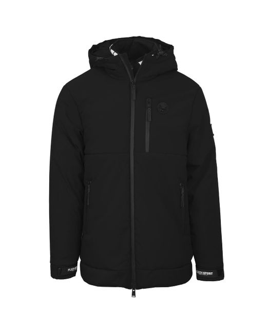 Philipp Plein Black Padded Small Circular Logo Branded Jacket for men