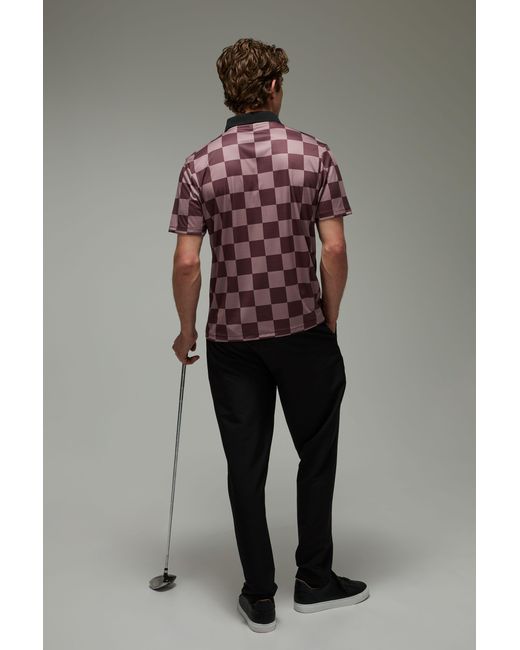 BoohooMAN Brown Active Regular Fit Check Golf Polo for men