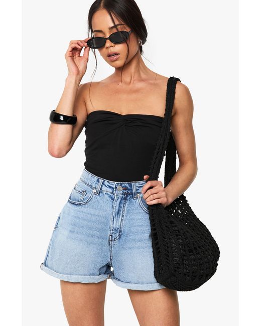 Boohoo Blue Denim Mom Short