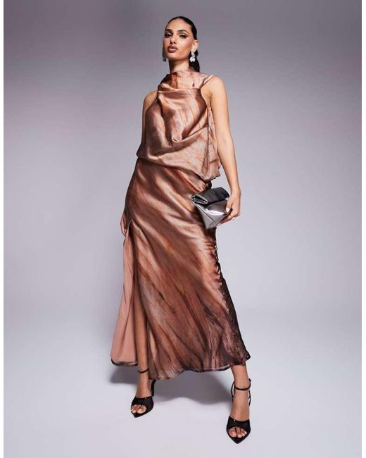 ASOS Brown High Neck Drape Maxi Dress