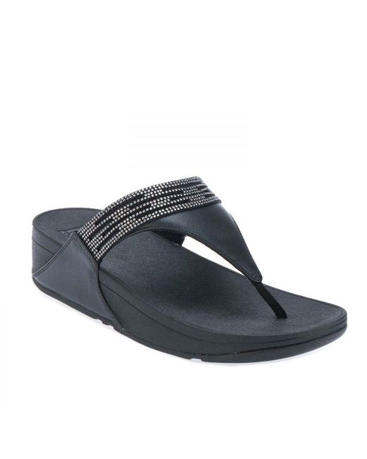 Fitflop Blue Womenss Fit Flop Lulu Lasercrystal Leather Toe-Post Sandals