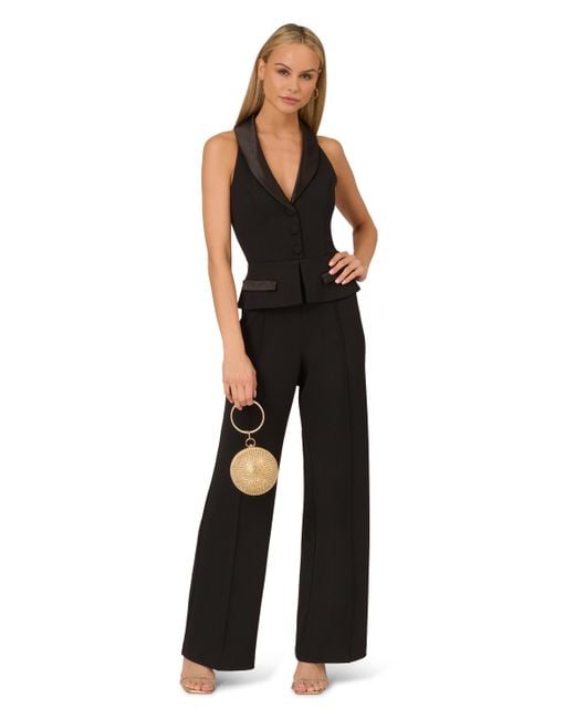 Adrianna Papell Knit Crepe Tuxedo Jumpsuit in Black Lyst UK