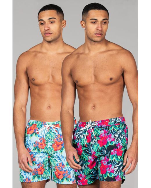 Tokyo Laundry White Multi 2-Pack Printed Swim Shorts for men