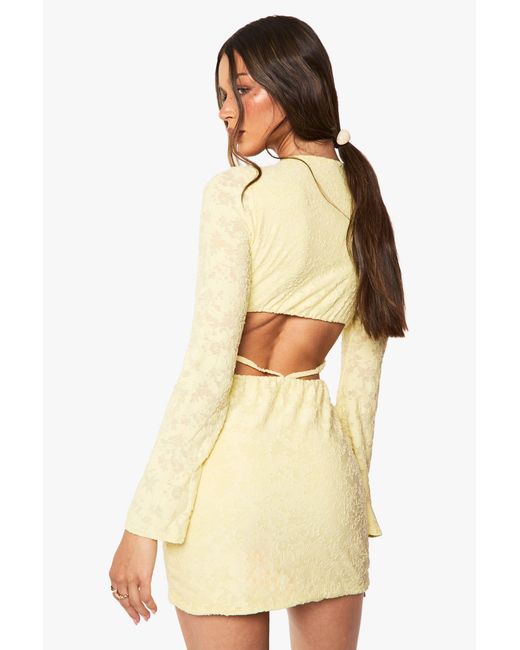 Boohoo Natural Burnout Flare Sleeve Mini Dress